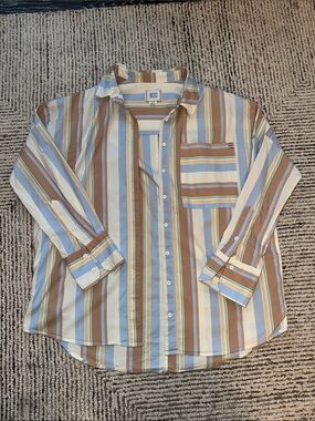 BDG Women’s Striped Button-Up Shirt - Blue & Brown